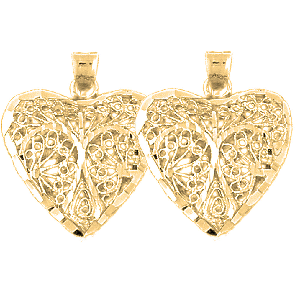 Yellow Gold-plated Silver 24mm 3D Filigree Heart Earrings