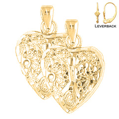 Sterling Silver 24mm 3D Filigree Heart Earrings (White or Yellow Gold Plated)