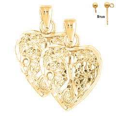 Sterling Silver 24mm 3D Filigree Heart Earrings (White or Yellow Gold Plated)