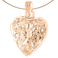 10K, 14K or 18K Gold 3D Filigree Heart Pendant