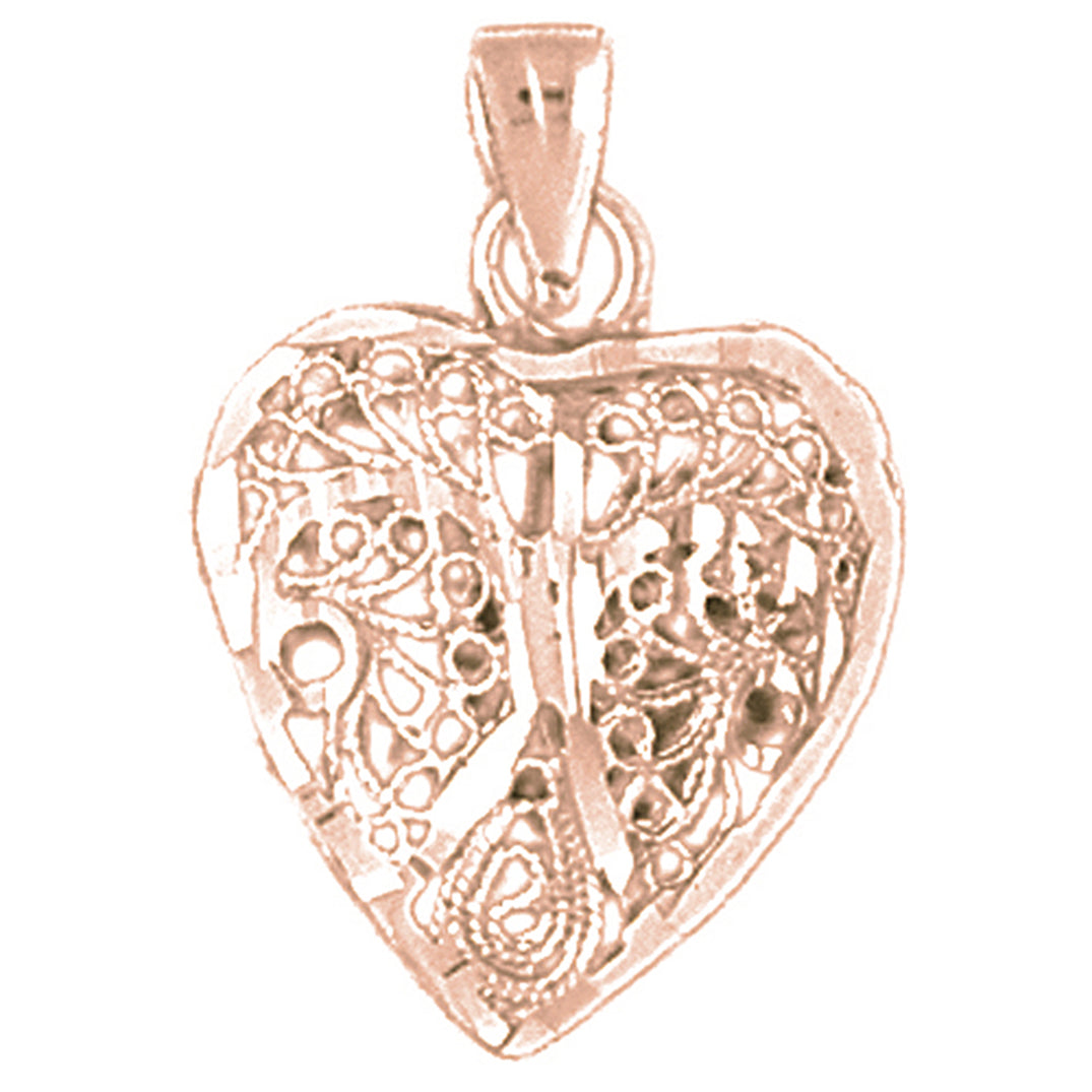 10K, 14K or 18K Gold 3D Filigree Heart Pendant