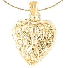 Colgante de corazón de filigrana 3D de oro de 10 quilates, 14 quilates o 18 quilates