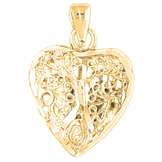 10K, 14K or 18K Gold 3D Filigree Heart Pendant