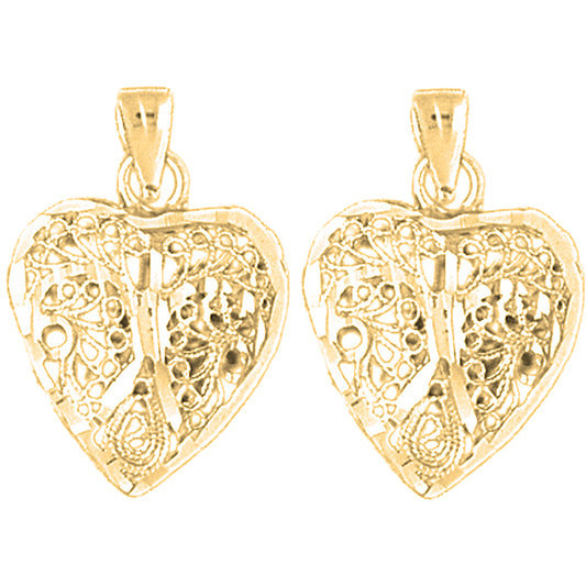 Yellow Gold-plated Silver 24mm 3D Filigree Heart Earrings