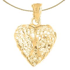 Colgante de corazón de filigrana 3D de oro de 14 quilates o 18 quilates