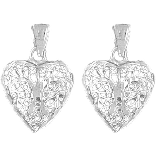 Sterling Silver 22mm 3D Filigree Heart Earrings