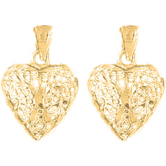 Yellow Gold-plated Silver 22mm 3D Filigree Heart Earrings