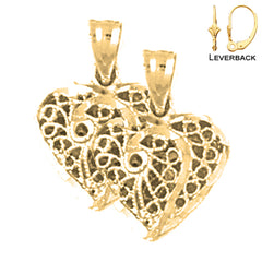 Sterling Silver 16mm 3D Filigree Heart Earrings (White or Yellow Gold Plated)