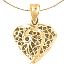 14K or 18K Gold 3D Filigree Heart Pendant