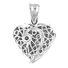 14K or 18K Gold 3D Filigree Heart Pendant