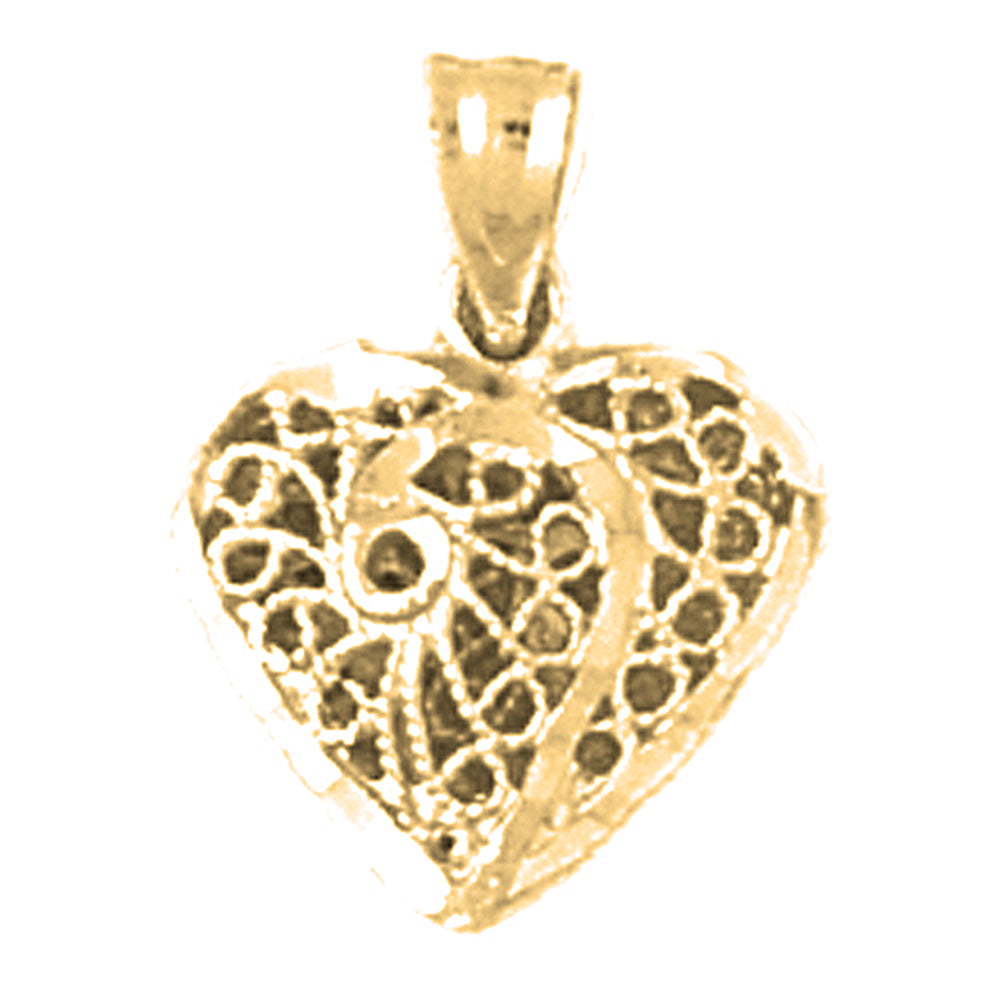 14K or 18K Gold 3D Filigree Heart Pendant