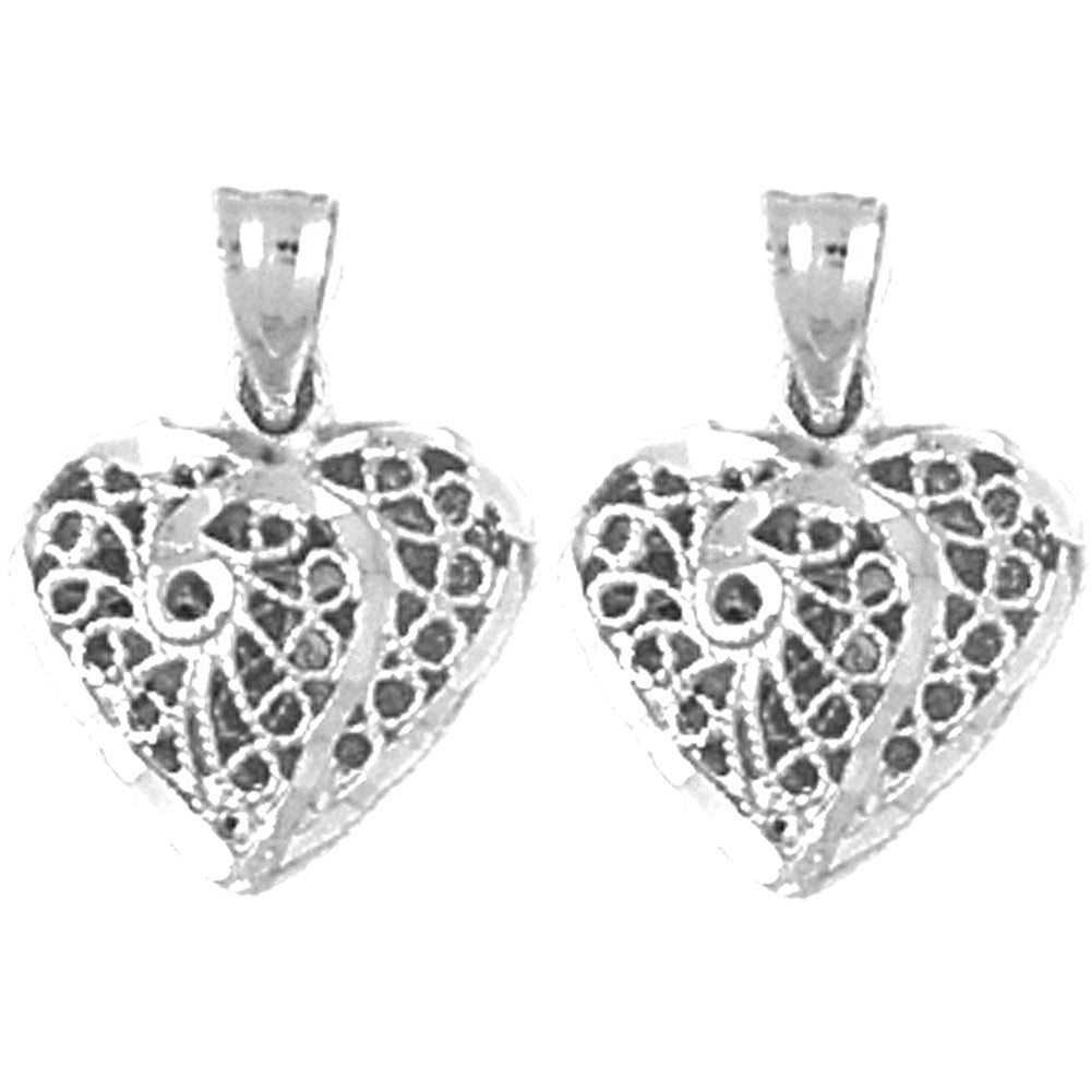 Sterling Silver 16mm 3D Filigree Heart Earrings