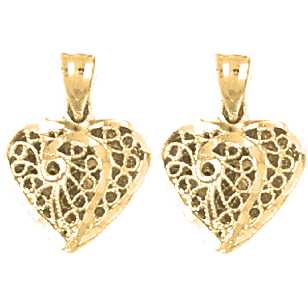 14K or 18K Gold 16mm 3D Filigree Heart Earrings