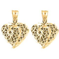 Yellow Gold-plated Silver 16mm 3D Filigree Heart Earrings