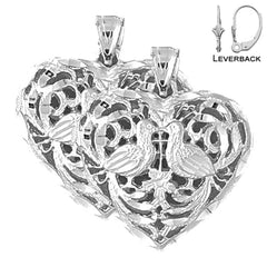 Sterling Silver 29mm 3D Filigree Heart Earrings (White or Yellow Gold Plated)