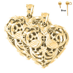 Sterling Silver 29mm 3D Filigree Heart Earrings (White or Yellow Gold Plated)