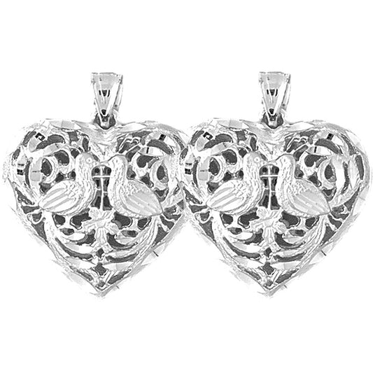 Sterling Silver 29mm 3D Filigree Heart Earrings