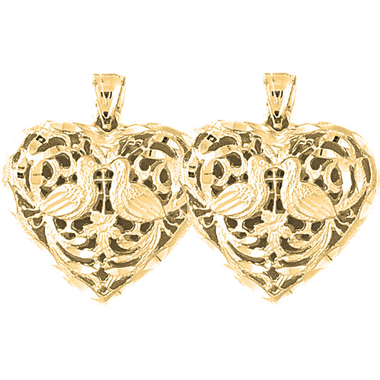 Yellow Gold-plated Silver 29mm 3D Filigree Heart Earrings