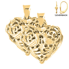 Pendientes de corazón de filigrana 3D de 26 mm de oro de 14 quilates o 18 quilates