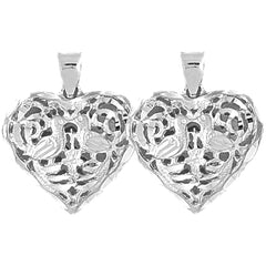 Sterling Silver 26mm 3D Filigree Heart Earrings