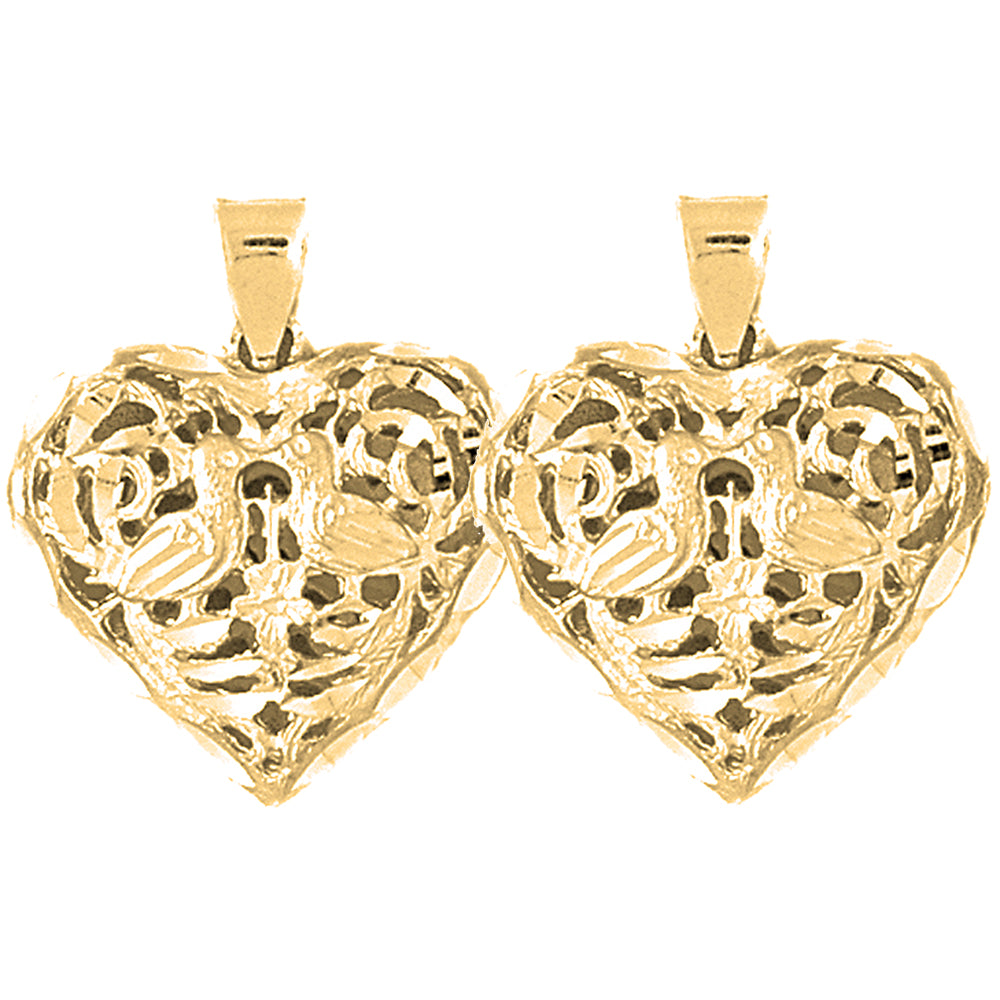 Yellow Gold-plated Silver 26mm 3D Filigree Heart Earrings