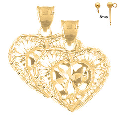 14K or 18K Gold 3D Filigree Heart Earrings