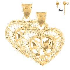 Sterling Silver 28mm 3D Filigree Heart Earrings (White or Yellow Gold Plated)