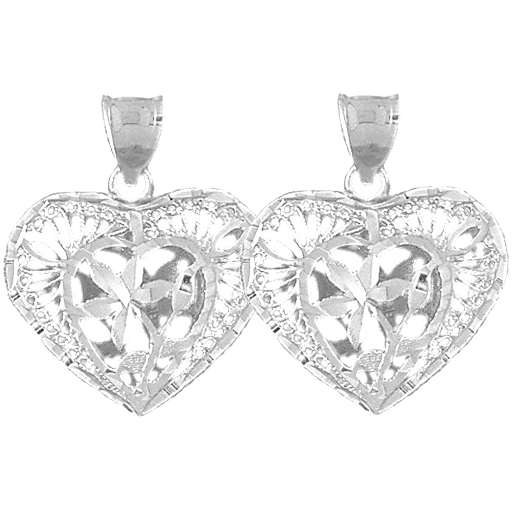 Sterling Silver 28mm 3D Filigree Heart Earrings