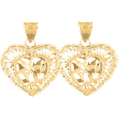 Yellow Gold-plated Silver 28mm 3D Filigree Heart Earrings