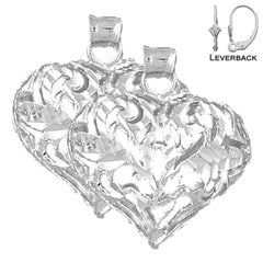 Sterling Silver 25mm 3D Filigree Heart Earrings (White or Yellow Gold Plated)