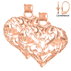 Pendientes de corazón de filigrana 3D de 25 mm de oro de 14 quilates o 18 quilates