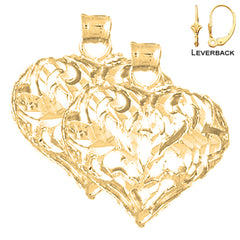 14K or 18K Gold 3D Filigree Heart Earrings
