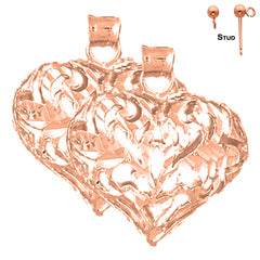 Pendientes de corazón de filigrana 3D de 25 mm de oro de 14 quilates o 18 quilates