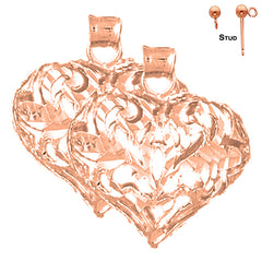 14K or 18K Gold 3D Filigree Heart Earrings