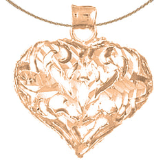 10K, 14K or 18K Gold 3D Filigree Heart Pendant