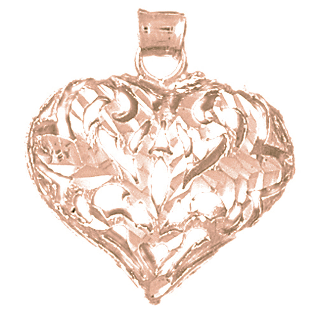 10K, 14K or 18K Gold 3D Filigree Heart Pendant