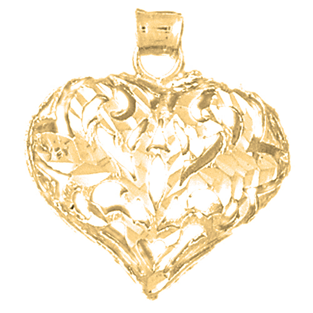 10K, 14K or 18K Gold 3D Filigree Heart Pendant