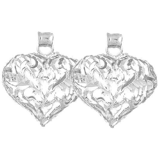 Sterling Silver 25mm 3D Filigree Heart Earrings