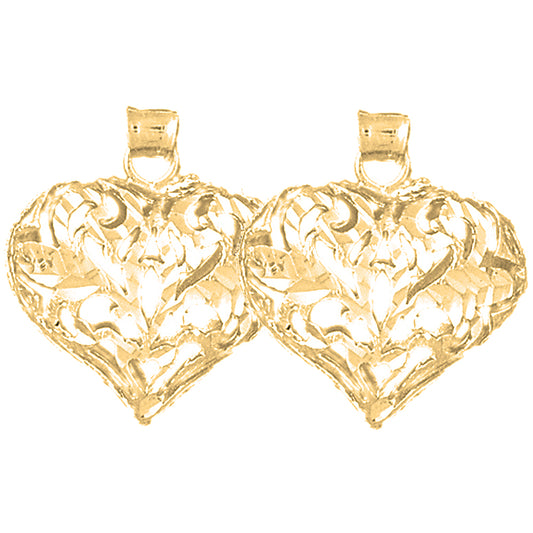 Yellow Gold-plated Silver 25mm 3D Filigree Heart Earrings