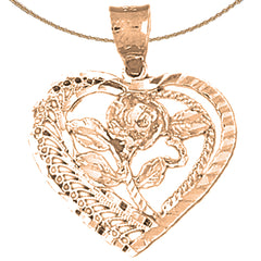 10K, 14K or 18K Gold Heart And Rose Pendant