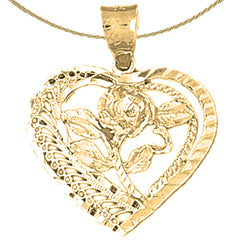 10K, 14K or 18K Gold Heart And Rose Pendant