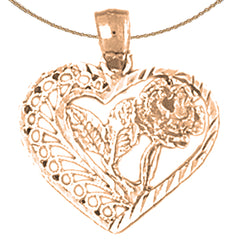 14K or 18K Gold Heart And Rose Pendant