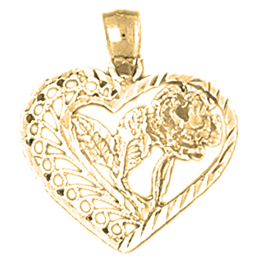 14K or 18K Gold Heart And Rose Pendant