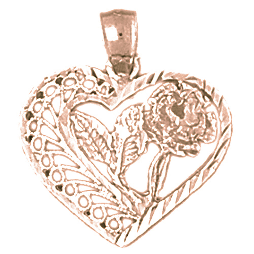 14K or 18K Gold Heart And Rose Pendant