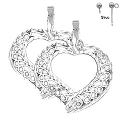 Sterling Silver 22mm Heart Earrings (White or Yellow Gold Plated)