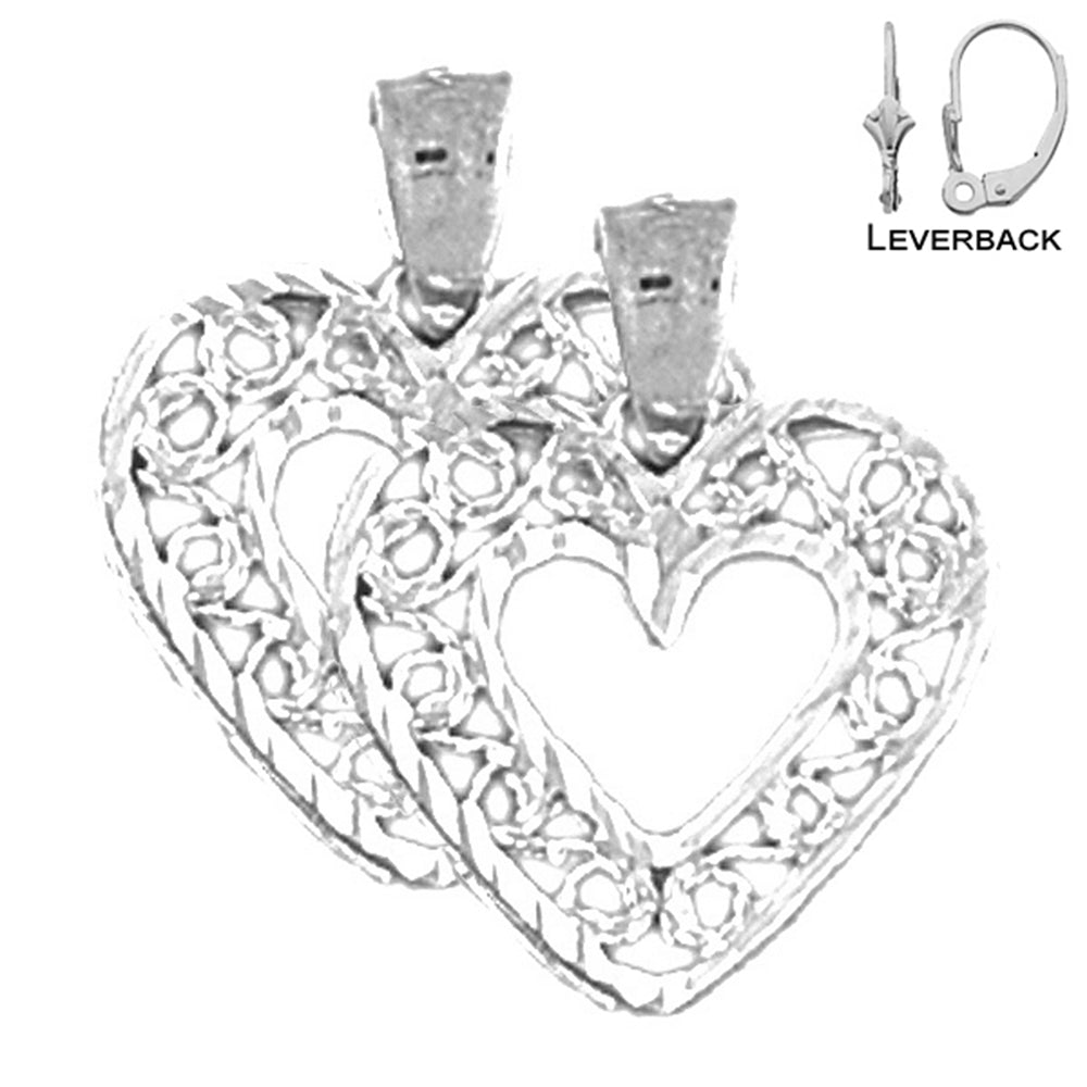 Pendientes de corazón de plata de ley de 20 mm (chapados en oro blanco o amarillo)