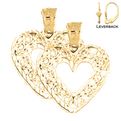 Pendientes de corazón de plata de ley de 20 mm (chapados en oro blanco o amarillo)