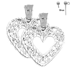 Pendientes de corazón de plata de ley de 20 mm (chapados en oro blanco o amarillo)