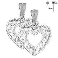 Pendientes de corazón de plata de ley de 22 mm (chapados en oro blanco o amarillo)