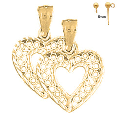 Sterling Silver 22mm Heart Earrings (White or Yellow Gold Plated)